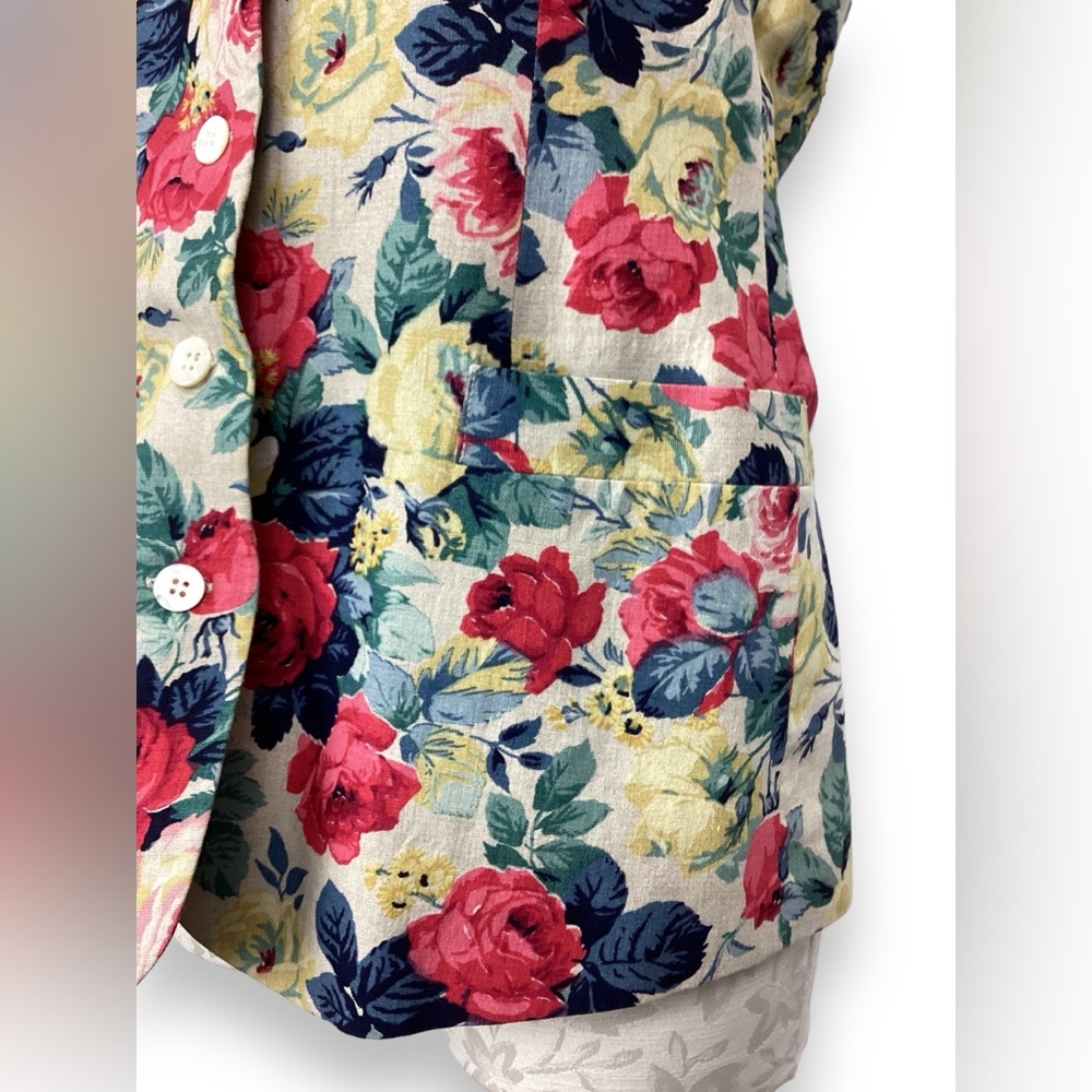 Vintage Brooks Brothers Floral Linen Blazer Vest Set 2 Piece Matching - Picture 4 of 10